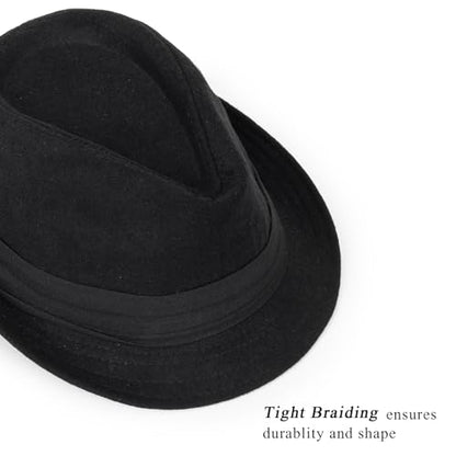 Mens 1920s-Fedora Hat Gangster-Hat Black Short Brim Trilby Cap for Men