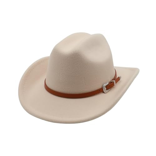 Kids Cowboy Hat Girl Western Cowgirl Hat Boy Wide Brim Felt Hat - color: Beige
