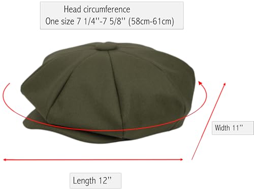 Oversized Men's Super Big 100% Wool 8 Panel Applejack Newsboy Cabbie Gatsby 20 Generation Hats (Not a Regular Apple hat) - color: Solid Olive