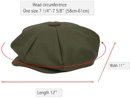Oversized Men's Super Big 100% Wool 8 Panel Applejack Newsboy Cabbie Gatsby 20 Generation Hats (Not a Regular Apple hat) - color: Solid Olive