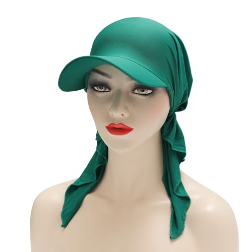 ZLYC Chemo Headwear for Women Brim Visor Head Scarf Pre Tied Headwraps Lightweight Skull Cap - color: Solid Green
