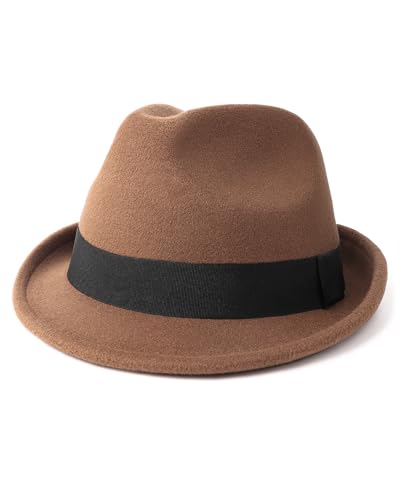 Zylioo XXL XL L Fedora Hat for Men Women, 1920s Short Brim Felt Trilby Hat - color: Brown, size: XX-Large