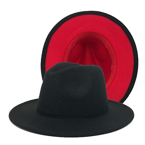 UPSTORE Wide Brim Fedora Hat for Men Women Classic Black Red Panama Hat Two Tone Jazz Hat - color: Red