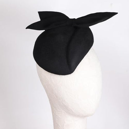 Women Wool Derby Hat for Women Pillbox Hat Wedding Hats Felt Bowknot Fascinators - color: 407 Black