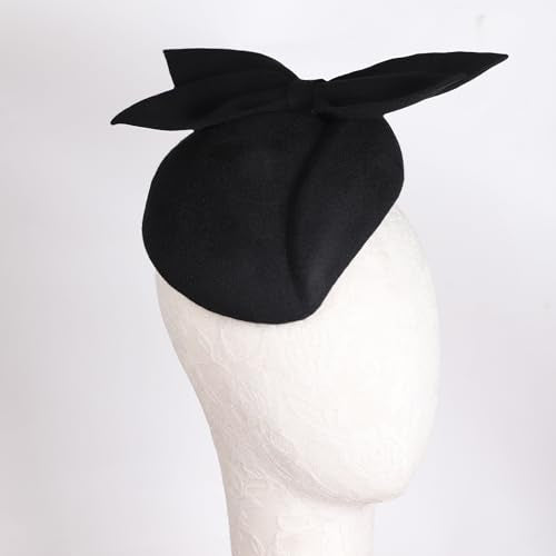 Women Wool Derby Hat for Women Pillbox Hat Wedding Hats Felt Bowknot Fascinators - color: 407 Black