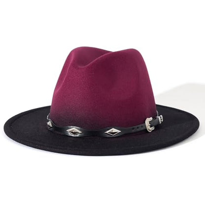 Lisianthus Gradient Color Fedora Hat for Women & Men - color: Black Band, Burgundy