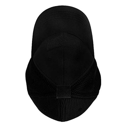 Armycrew Hook and Loop Patch Flex Fitting Tactical Air Mesh Back Cap - color: Black, size: Small-Medium