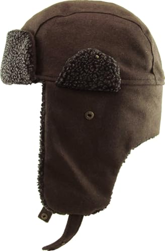 Wool Blend Aviator Trapper hat Trooper Ear Flaps Ushanka Eskimo Russian Warm Winter Cold… - color: Brown Wool Blend