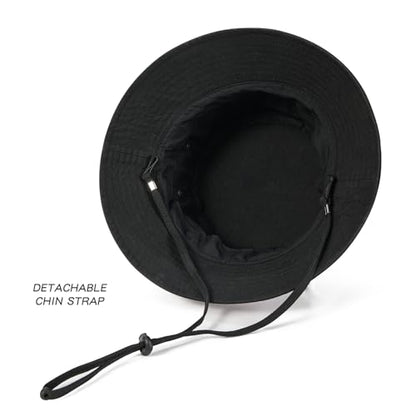 BOTVELA Men Cotton Foldable Flat Top Bucket Sun Hat - color: Black, size: 7 5/8-7 3/4