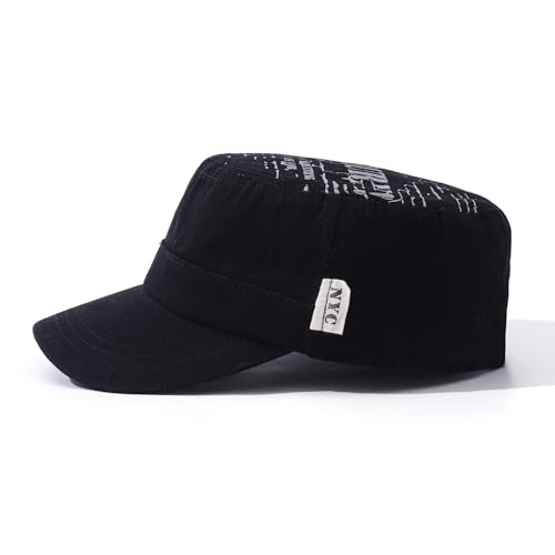 Men's Cadet Army Cap Military Style Adjustable Flat Top Cap Short Brim Baseball Hat for Men Trendy Umpire Sun Hats - color: Mg-jm2562-black