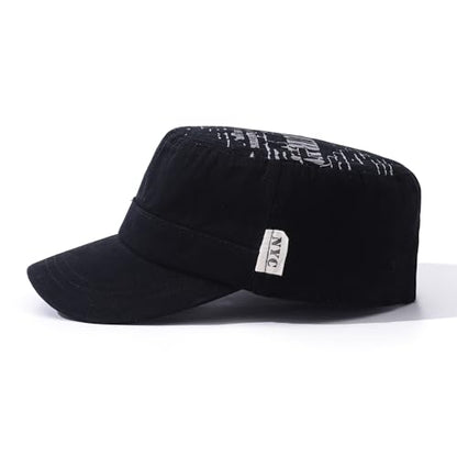 Men's Cadet Army Cap Military Style Adjustable Flat Top Cap Short Brim Baseball Hat for Men Trendy Umpire Sun Hats - color: Mg-jm2562-black