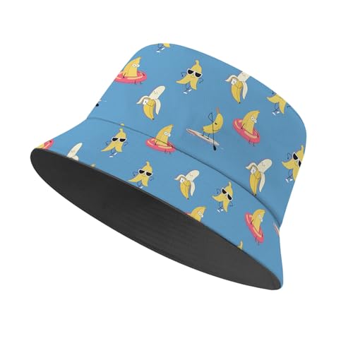 Amasnay Funny Bucket Hat Cotton Double-Side-Wear Reversible Sun Hat for Women Men, Summer Vacation Travel Beach Fisherman Hat - color: Funny Sunglasses Banana