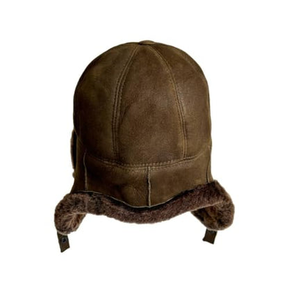 Leather Aviator Russian Ushanka Trapper Shearling Sheepskin Fur Ear Flap Waterproof Winter Hat - color: Whiskey Brown, size: Medium