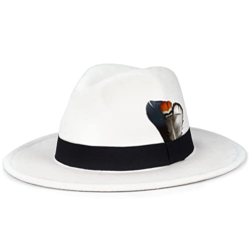 Classic Fedora Hats for Men & Women Wide Brim Felt Hat Panama Dress Fedora Hat - color: A-white, size: Medium