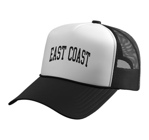 East Coast Vintage Style Trucker Hat with Adjustable Mesh Back - color: Black/White