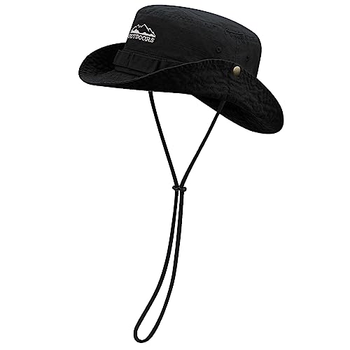 Clakllie Sun Hats for Women Men UV Protection Boonie Hats Summer Safari Jungle Hat Fishing Beach Hats UPF 50+ Camping Hats - color: S-dfh03-black