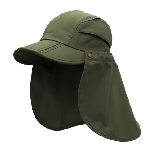 Men Women Safari Fishing Sun Cap with Removable Neck Flap UPF 50+ UV Protection Quick Dry Breathable Hats - color: Amry Green