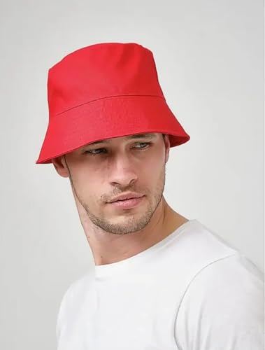 Bucket Hat Beach Sun Hat Fishing Hat for Women Men, Summer Outdoor Travel Packable Fisherman Hat - color: Red