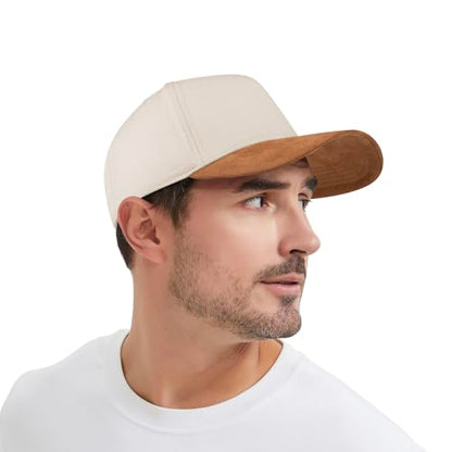 TOPTIE 5 Panel Trucker Hat Snapback Adjustable Cotton Sun Cap for Men - color: Suedette Caramel Beige