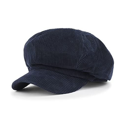 ililily Washed Cotton Newsboy Cabbie Cap Corduroy Duck Bill Flat Hunting Hat - color: Navy - New