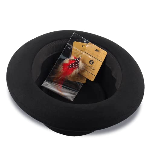 Pork Pie Hat for Men/Women Wool Felt Fedora Boater Porkpie Flat Top Derby Black - size: 라지