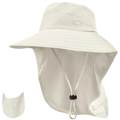 Rosoz Sun Hat for Men Women with Neck Flap& Removable Face Cover Wide Brim - color: 1pack-ivory