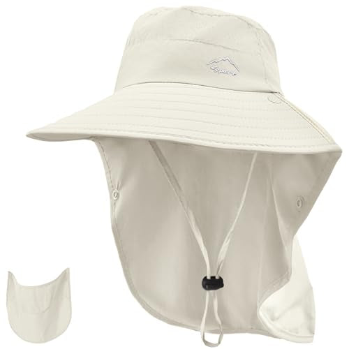 Rosoz Sun Hat for Men Women with Neck Flap& Removable Face Cover Wide Brim - color: 1pack-ivory
