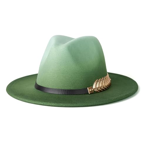 Women Gradient Color Fedora Wide Brim Felt Hat - color: Mint Green/Olive Green