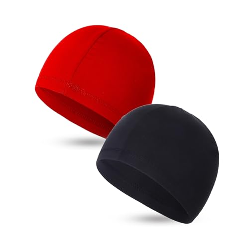 Renil Lightweight Quick Dry Skull Caps, Moisture Wicking Cycling Cap/Helmet Liner Running Beanie Caps for Men and Women - color: Black,red