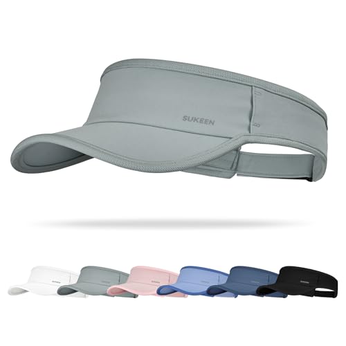 Sukeen Sports Sun Visor Women Men Lightweight Quick-Dry Visor Hat with Sunglasses Slots Athletic Visor for Golf, Tennis - color: Grey