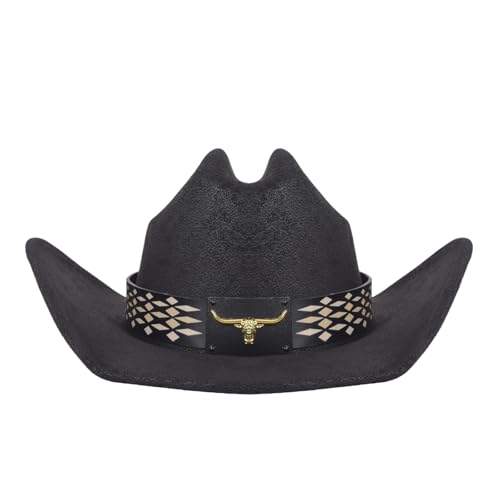Cowboy Hat for Men Women – Microfiber Faux Leather Western Hat, Medium Size (21.5-22.5 Inch Head Circumference) - color: Prf-black-l