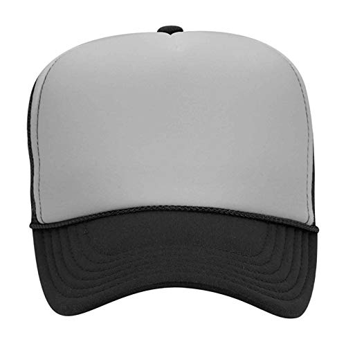 OTTO Wholesale 12 x Polyester Foam Front 5 Panel High Crown Mesh Back Trucker Hat - (12 Pcs) - color: Blk/Gry/Blk