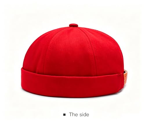 Gogobear Mens Brimless Docker Beanie Adjustable Rolled Cuff Sailor Cap - color: Red