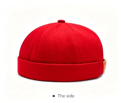 Gogobear Mens Brimless Docker Beanie Adjustable Rolled Cuff Sailor Cap - color: Red