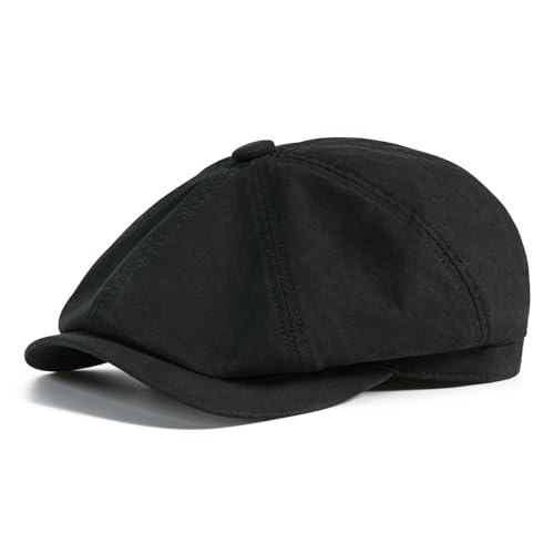 BOTVELA Men's Newsboy Gatsby Hat Cotton Cabbie Cap - color: Black, size: 7 1/4