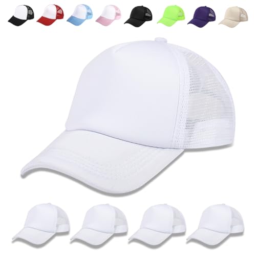 OKBA 5 Pack Sublimation Blank Baseball Cap Adjustable Hat Polyester Mesh Trucker Hats for Men and Women - color: 5pcs*white Ha