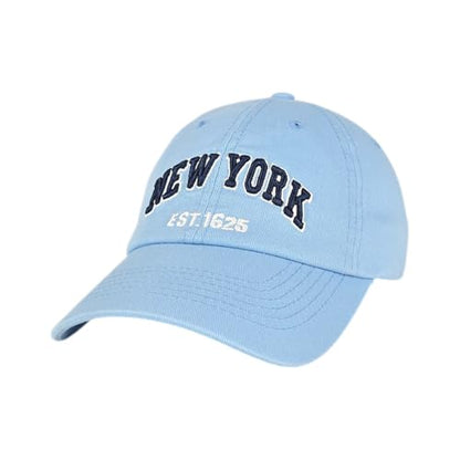 E BY ELIDAN NY Dad Hat, New York EST.1625 Cotton Baseball Cap Women & Men - color: Baby Blue
