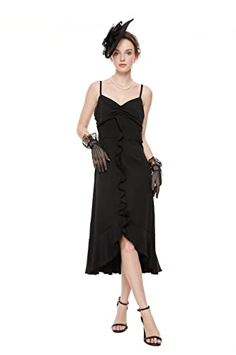 GurZinn Fascinator Hat Veil Feather Fascinator Tea Party Bridal Wedding Veil Pillbox Hat - color: Black Hat&glove