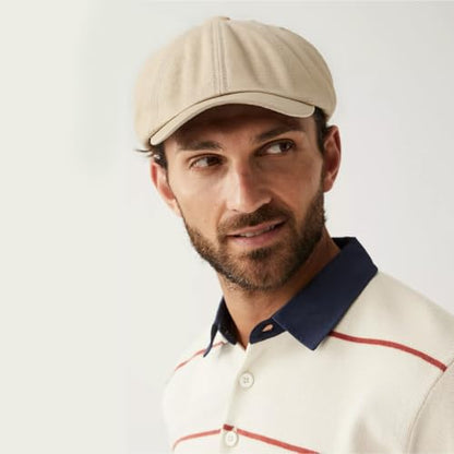 Newsboy Cap for Men Cotton 8 Panel Men's Flat Cap - color: Beige+darkgrey, size: One Size