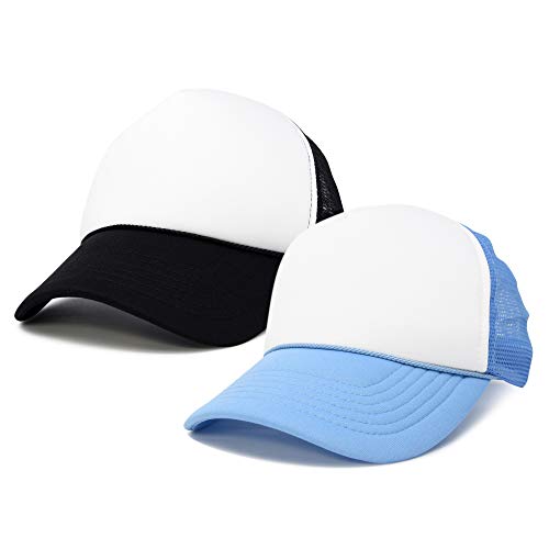 DALIX Two Tone Blank Trucker Hats Caps (2 for 1) - color: Black/Light Blue
