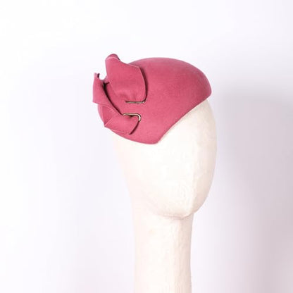 Women Wool Derby Hat for Women Pillbox Hat Wedding Hats Felt Bowknot Fascinators - color: Pink