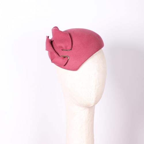 Women Wool Derby Hat for Women Pillbox Hat Wedding Hats Felt Bowknot Fascinators - color: Pink