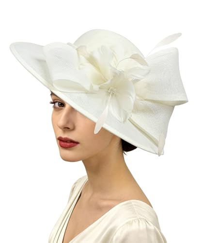 dressfan Vintage Fascinator Hats for Women,20s 50s Linen Flower Hat for Derby/Church/Wedding/Cocktail/Tea Party - color: Beige