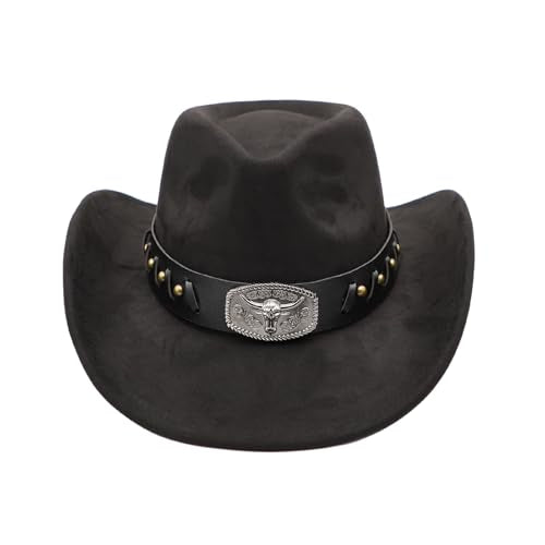 Cowboy Hat for Men Western Cowgirl Hat for Women Unisex Wide Brim Felt Fedora Hats Classic Flat Top Hats with Buckle Belt