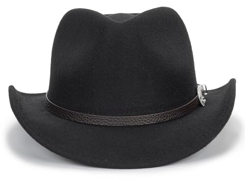 Kids Western Cowboy Hat Wide Brim Vintage Fedora Cowgirl for Boy Girl 3-7Y - color: Black