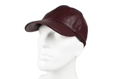 Genuine Leather Unisex Baseball Cap - color: Burgundy