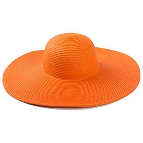 Big Beach Hats for Women Foldable Summer Wide Brim Packable Oversized Sun Hat Lady Girl Travel Straw Cap - color: Orange