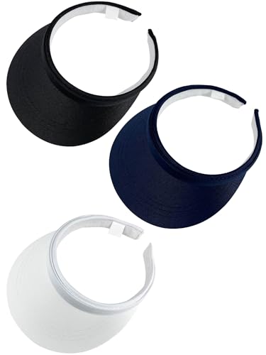 3 Pack Sports Sun Visor Hat Women Men Adjustable Clip On Visors Outdoor Golf Beach Cap - color: Black, White, Navy