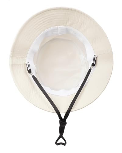 Zylioo XL XXL Bucket Hat for Big Heads, Quick Dry Travel Sun Hat with Strap - color: Off-white, size: Medium-Large