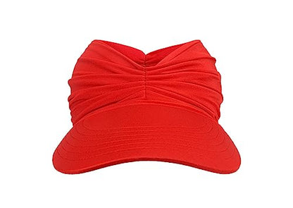 Sun Hat Women Beach Visor Cap UV Protection with Wide Brim Packable Summer Sport Ponytail Sun Cap - color: Red
